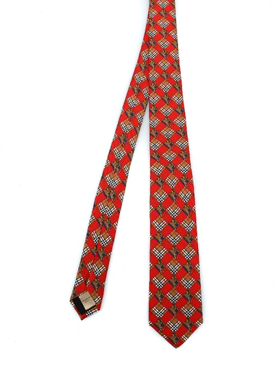 Burberry Manston Check And Equestrian Knight Tie In Red