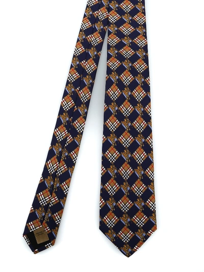 Burberry Manston Check And Equestrian Knight Silk Tie In Blue