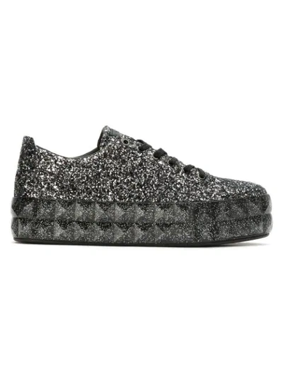 Emporio Armani Maxi Rubber Sole Glitter Leather Sneakers In Black