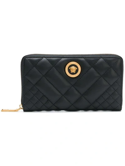 Versace Medusa Head Logo Quilted Leather Wallet In Black