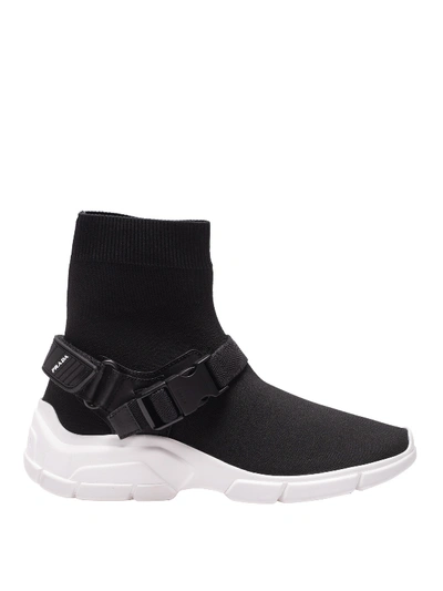 Prada Sock Slip-on Sneakers With Straps In Black