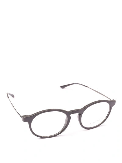 Giorgio Armani Matte Grey Acetate Panto Eyeglasses In Dark Grey