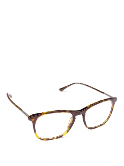 Giorgio Armani Dark Havana Acetate Panto Eyeglasses In Brown