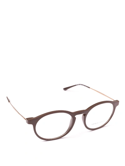 Giorgio Armani Matte Brown Acetate Panto Eyeglasses In Dark Brown