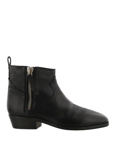 Golden Goose Viand Used Effect Leather Texan Booties In Black