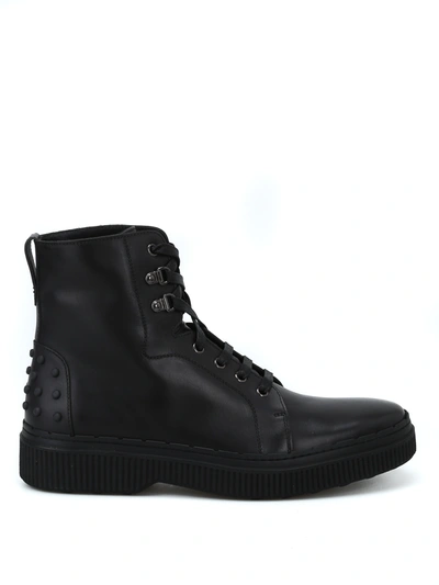 Tod's Black Leather Combat Boots