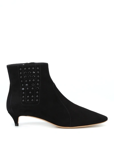 Tod's Black Suede Glossy Pebble Pointy Booties