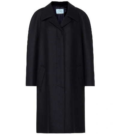 Prada Mink Fur Martingale Belt Wool Cloth Coat In Black