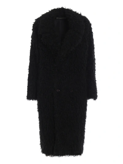 Saint Laurent Fur Effect Double-breasted Black Long Coat