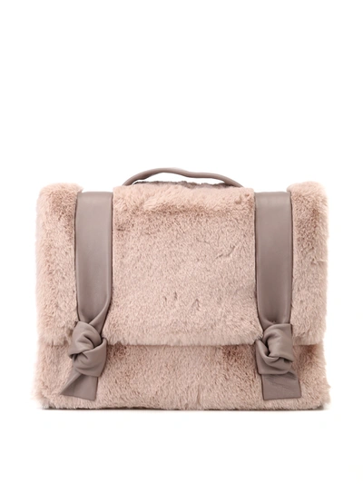 Orciani Eco Fur And Leather Bag With Knots In Taupe