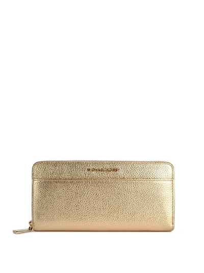 Michael Kors Mercer Logo Detailed Hammered Leather Wallet In Gold