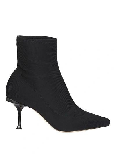 Sergio Rossi Pointy Toe Neoprene Effect Ankle Boots In Black