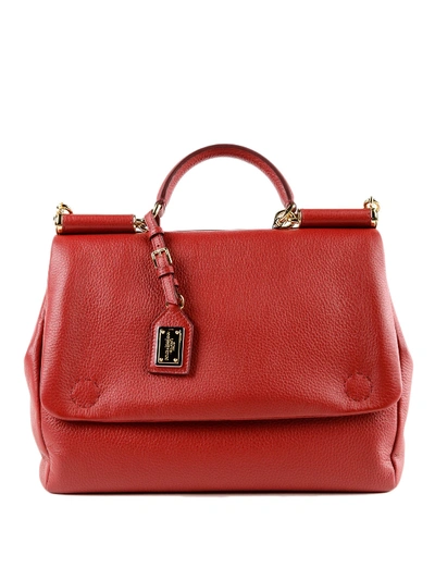 Dolce & Gabbana Sicily Medium Ruby Leather Handbag In Red