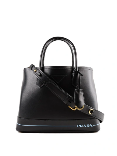 Prada Leather Tote With Logo In Black