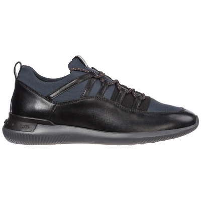 Tod's Elastic Laces Leather And Neoprene Sneakers In Black