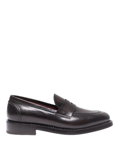 Barrett Brushed Leather Loafers In Dark Brown
