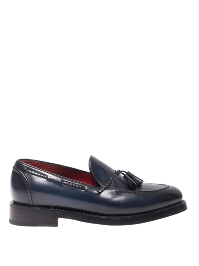 Barrett Tasselled Blue Leather Loafers In Dark Blue