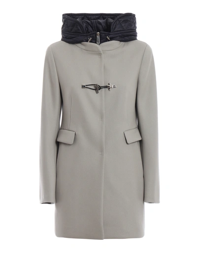 Fay Grey Wool Coat With Hood And Double Front