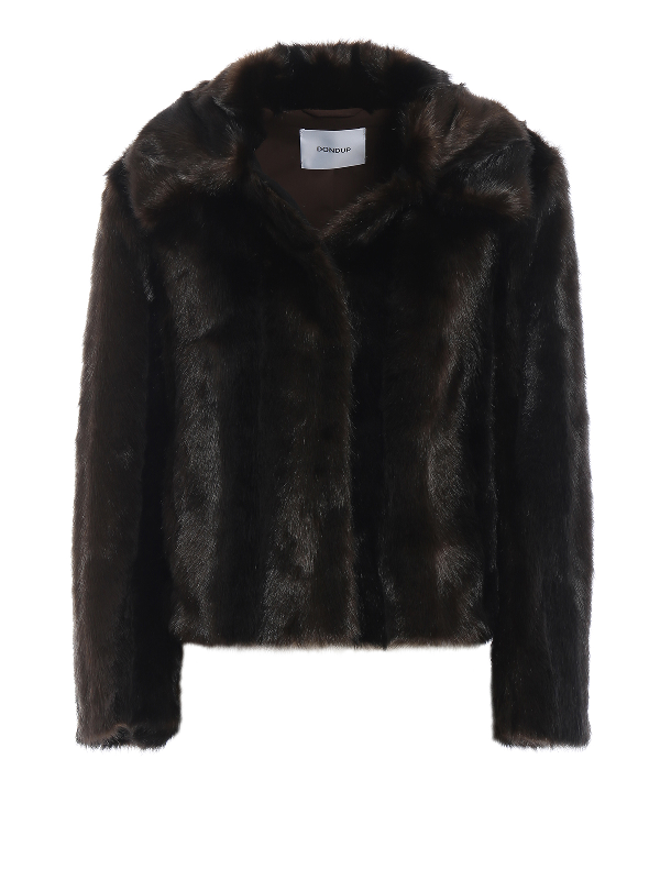 Dondup Soft Faux Fur Jacket With Pointy Collar In Dark Brown | ModeSens