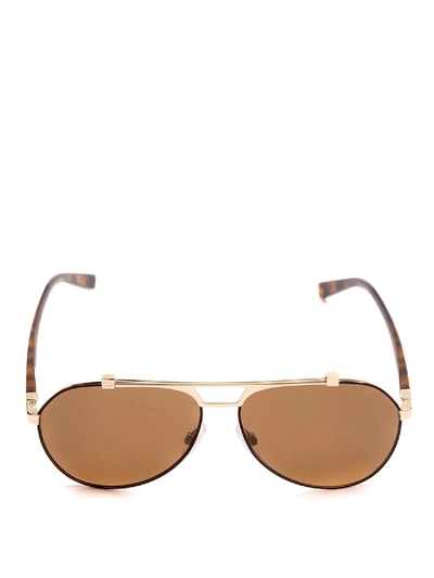 Dolce & Gabbana Aviator Sunglasses With Tortoise Temples In Brown
