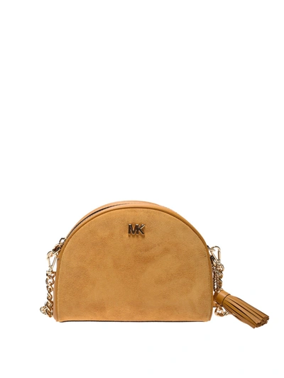 Michael Kors Suede Half-moon Cross Body Bag In Beige