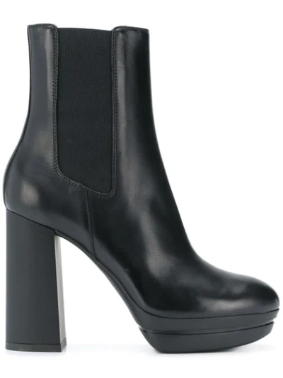 Hogan H391 Leather Platform Ankle Boots In Black