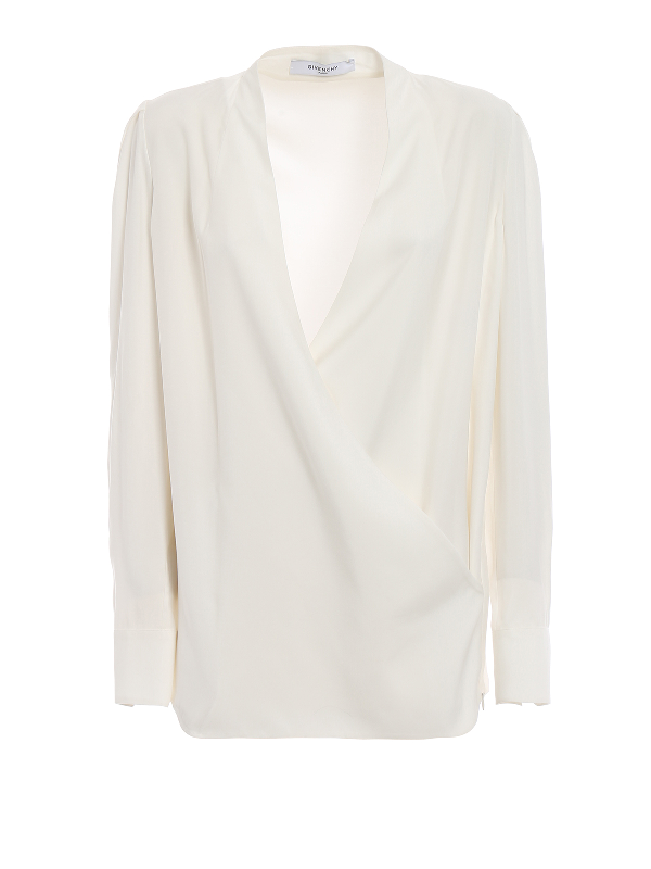 white wrap blouse long sleeve