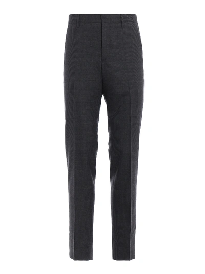 Prada Houndstooth Wool Trousers In Grey