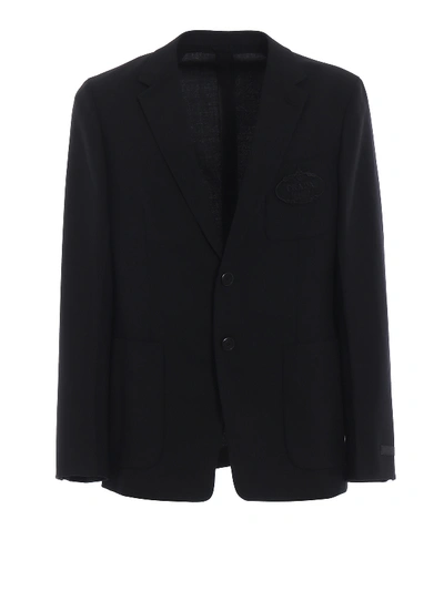 Prada Hopsack Badge Pure Wool Blazer In Black