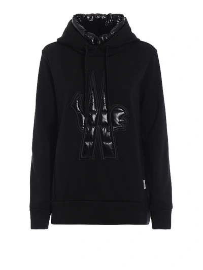 Moncler Black Flared Hoodie With Logo Patch