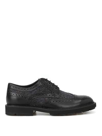 Tod's Leather And Herringbone Fabric Derby Brogues In Black