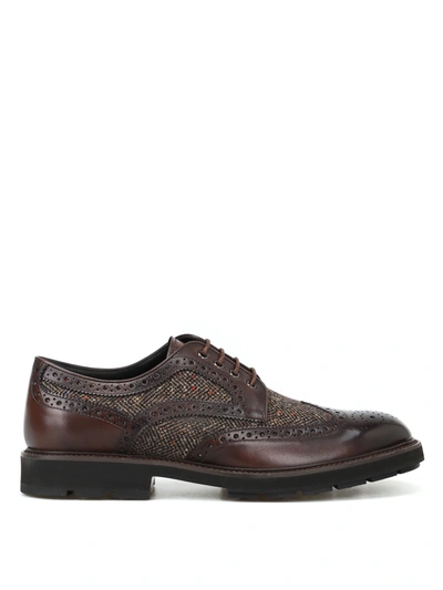 Tod's Leather And Herringbone Fabric Derby Brogues In Brown