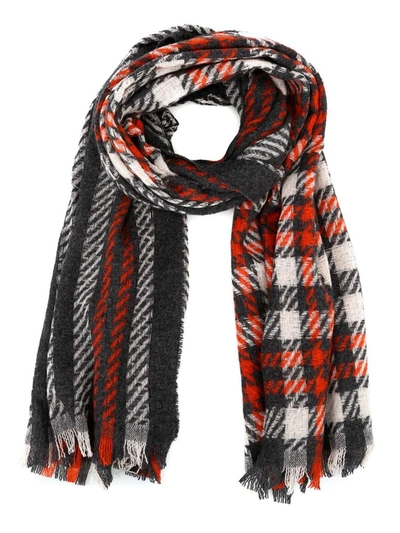 Emporio Armani Check And Houndstooth Wool Blend Scarf In Multicolour
