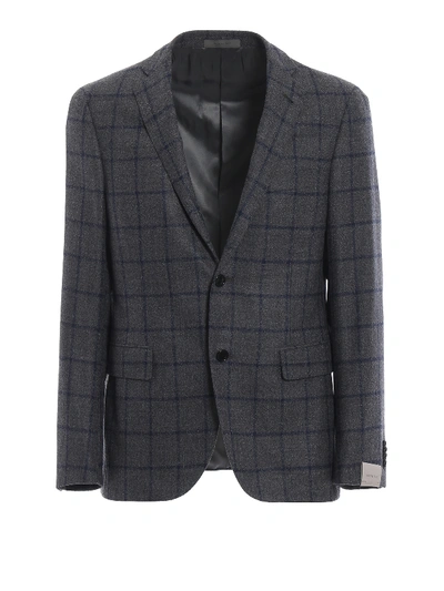 Corneliani Check Wool Blend Single-breasted Blazer In Grey