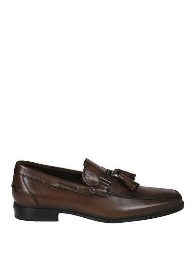 Tod's Leather Loafers With Tassels In Brown