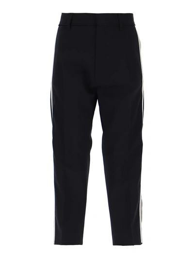 Dsquared2 Cropped Wool Trousers With Contrasting Bands In Black