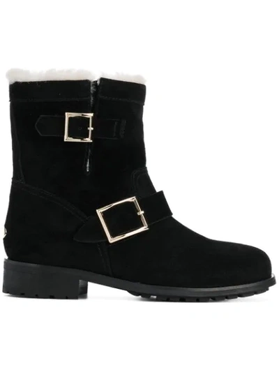 Jimmy Choo Youth Shearling Ankle Boots In Black/natural