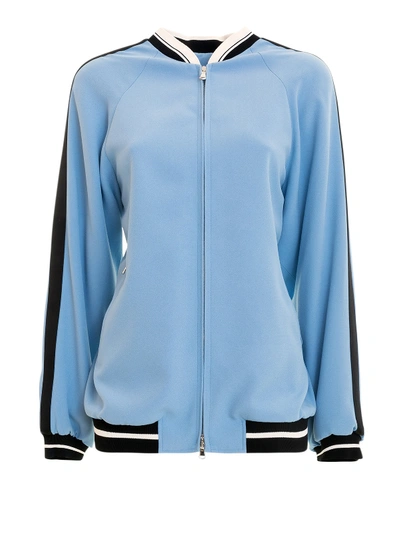 Red Valentino Heron Maxi Embroidery Over Bomber Jacket In Light Blue