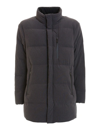 Emporio Armani Stretch Technical Fabric Long Puffer Jacket In Grey
