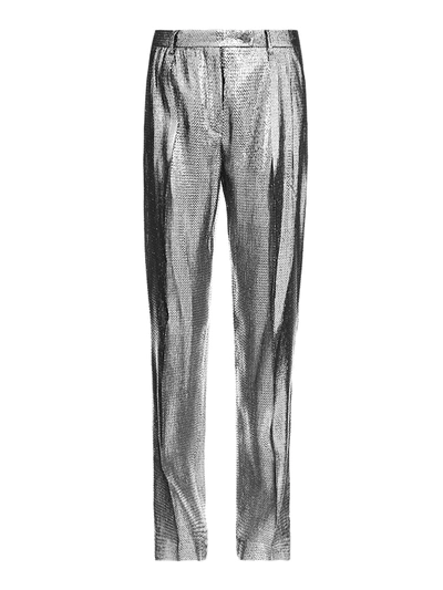 Alberta Ferretti Lame Effect Silk Blend Metallic Trousers In Silver