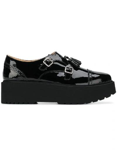 Hogan H355 Wedge Patent Leather Monk Strap Shoes In Black