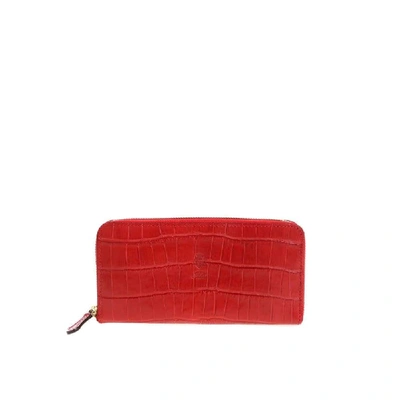 Felisi Red Croco Print Leather Zip-around Wallet