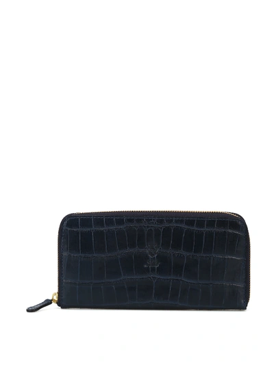 Felisi Blue Croco Print Leather Zip-around Wallet