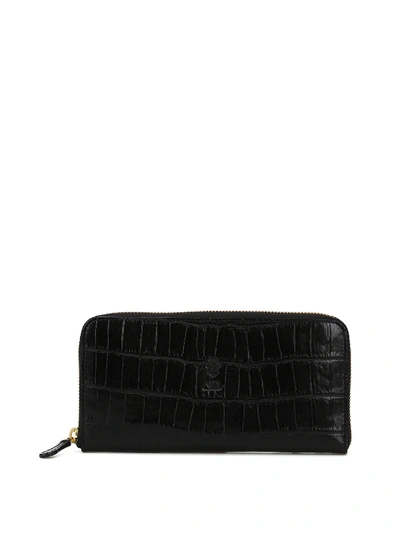 Felisi Black Croco Print Leather Zip-around Wallet