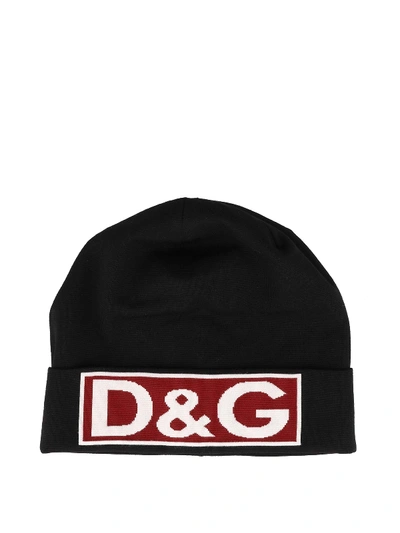 Dolce & Gabbana Maxi Logo Detailed Virgin Wool Beanie In Black