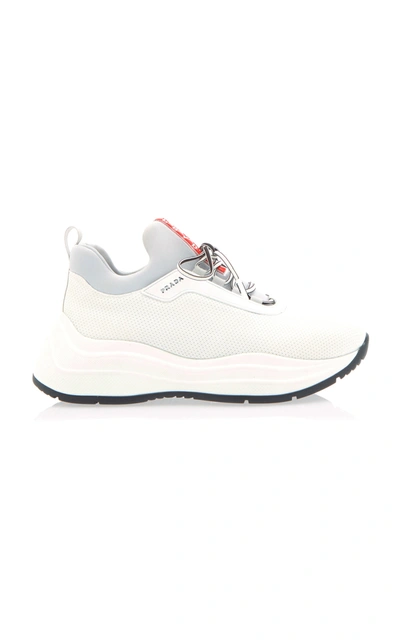 Prada Knit Lace-up Trainer Sneakers In White