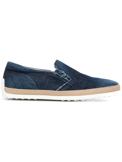 Tod's Raffia Slip-on Sneakers In Blue