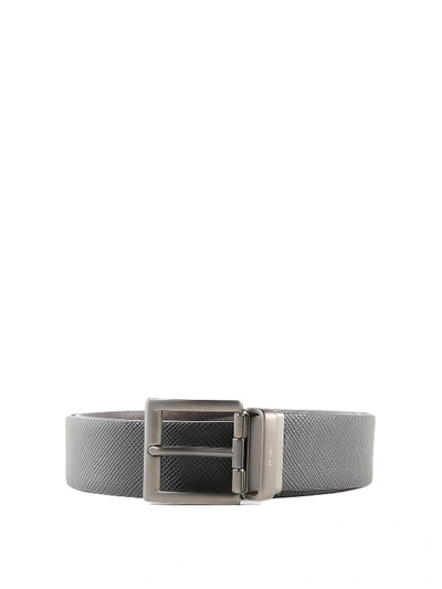 Prada Grey And Brown Saffiano Double Belt In Dark Grey