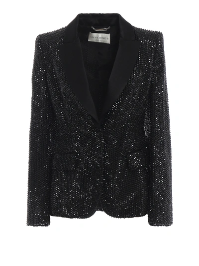 Alberta Ferretti Studded Silk Blazer With Satin Lapels In Black