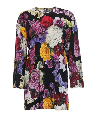 Dolce & Gabbana Hydrangea Print Jersey Tunic In Multicolour